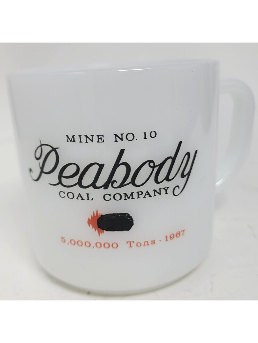 Vintage Peabody Coal Company Mine No 10 Milk Glass Mug 5000000 Tons 1967 USA